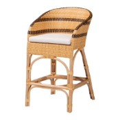 bali & pari Elma Rattan Counter Stool with Cushion - Barrel-Back Counter Chair with Synthetic Woven and Natural Rattan Frame, Boho Coastal Style Seating for Kitchen or Lounge Baxton Studio restaurant furniture, hotel furniture, commercial furniture, wholesale bar furniture, wholesale counter stools, classic counter stools